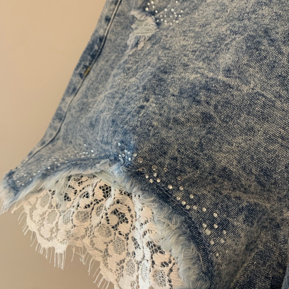 Gorgeous Lace and Bling Acid Wash Shorts